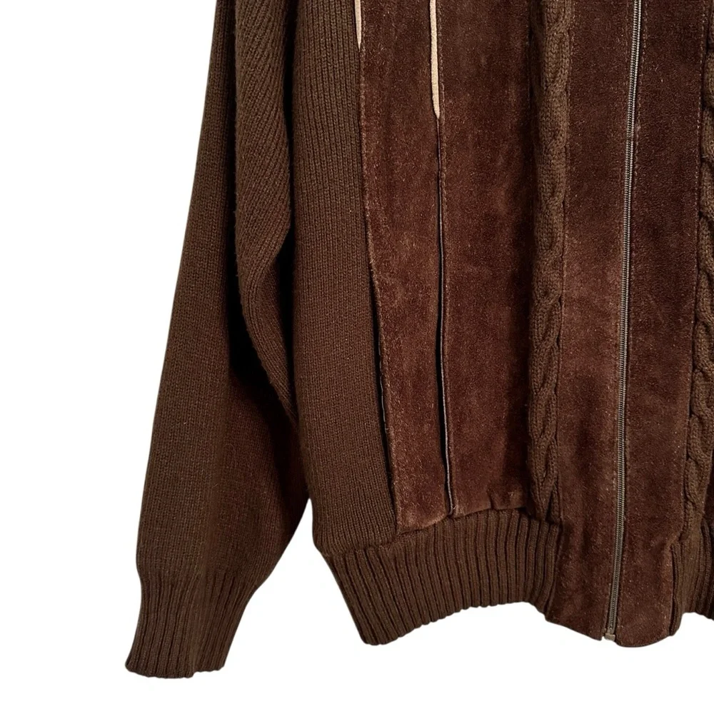 R.O.C Vintage Suede Leather Sweater Bomber Jacket Coat Brown Western XL